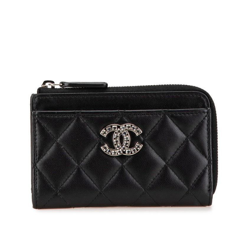 シャネル マトラッセ ココマーク カードケース コインケース ブラック ラムスキン ラインストーン レディース CHANEL 【中古】