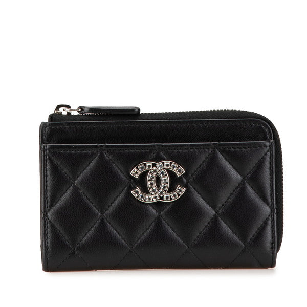 シャネル マトラッセ ココマーク カードケース コインケース ブラック ラムスキン ラインストーン レディース CHANEL 【中古】