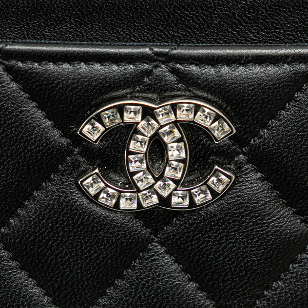 シャネル マトラッセ ココマーク カードケース コインケース ブラック ラムスキン ラインストーン レディース CHANEL 【中古】
