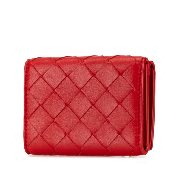 ボッテガヴェネタ イントレチャート 三つ折り財布 レッド レザー レディース BOTTEGAVENETA 【中古】
