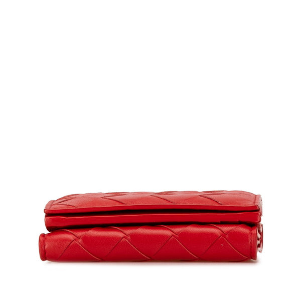 ボッテガヴェネタ イントレチャート 三つ折り財布 レッド レザー レディース BOTTEGAVENETA 【中古】
