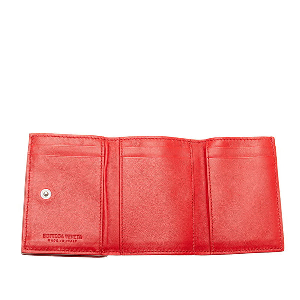 ボッテガヴェネタ イントレチャート 三つ折り財布 レッド レザー レディース BOTTEGAVENETA 【中古】