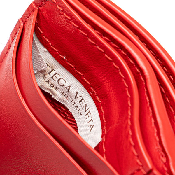 ボッテガヴェネタ イントレチャート 三つ折り財布 レッド レザー レディース BOTTEGAVENETA 【中古】