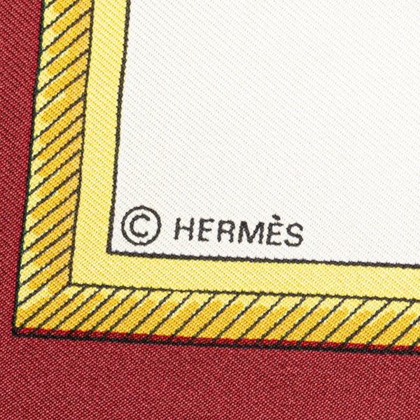 エルメス カレ90 LES VOITURES A TRANSFORMATION 折りたたみ式幌の馬車 スカーフ ホワイト ボルドー マルチカラー シルク レディース HERMES 【中古】