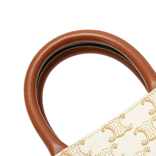 セリーヌ トリオンフ ミニ バーティカル カバ ハンドバッグ ショルダーバッグ 2WAY アイボリー ブラウン PVC レザー レディース CELINE 【中古】