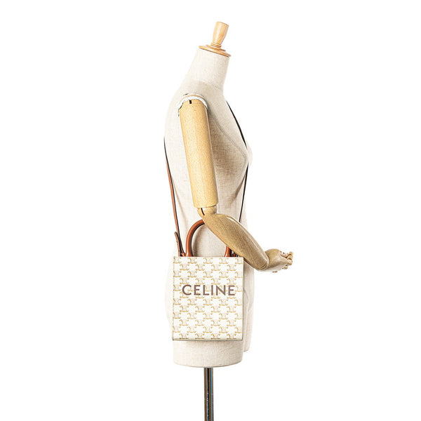 セリーヌ トリオンフ ミニ バーティカル カバ ハンドバッグ ショルダーバッグ 2WAY アイボリー ブラウン PVC レザー レディース CELINE 【中古】
