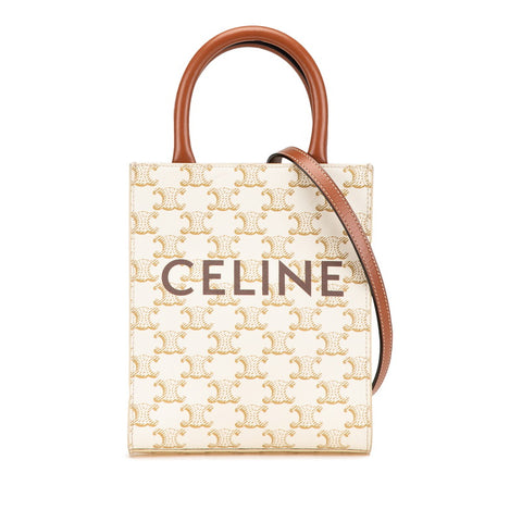 セリーヌ トリオンフ ミニ バーティカル カバ ハンドバッグ ショルダーバッグ 2WAY アイボリー ブラウン PVC レザー レディース CELINE 【中古】
