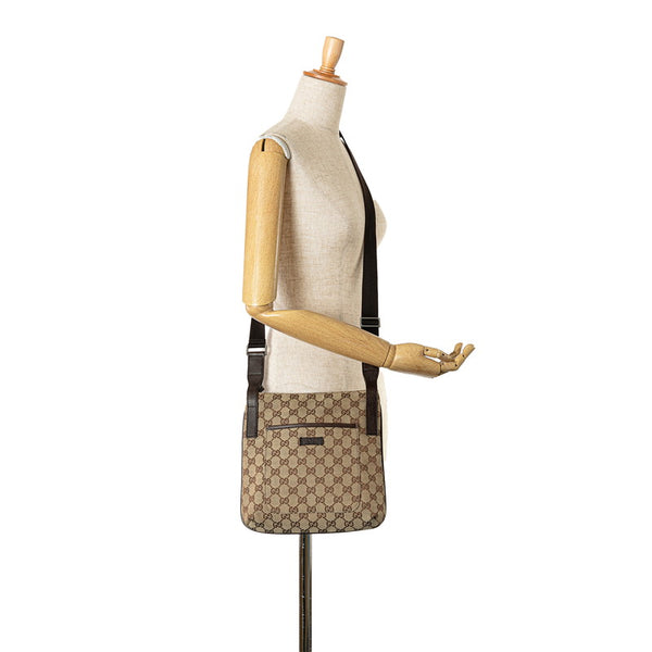 グッチ GGキャンバス ショルダーバッグ 122793 ベージュ ブラウン キャンバス レザー レディース GUCCI 【中古】