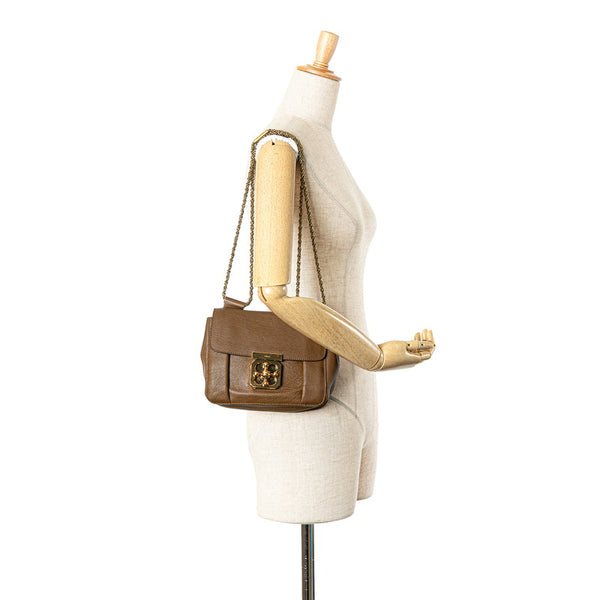クロエ エルシー 斜め掛け チェーン ショルダーバッグ ブラウン レザー レディース Chloe 【中古】