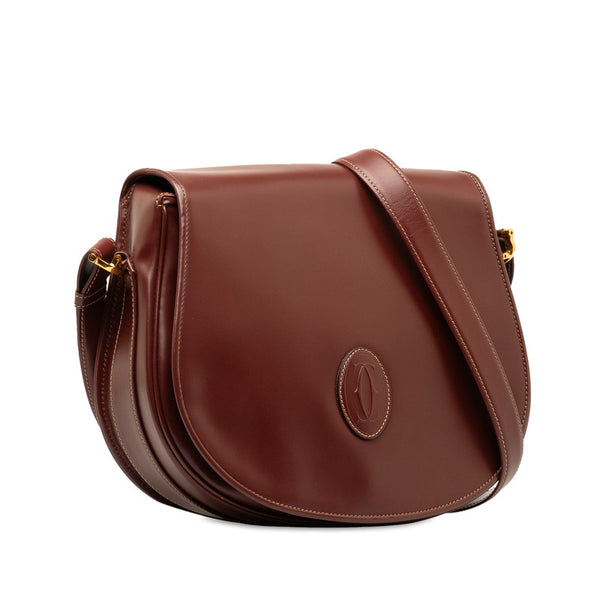 カルティエ マストライン 斜め掛け ショルダーバッグ ワインレッド ボルドー レザー レディース CARTIER 【中古】