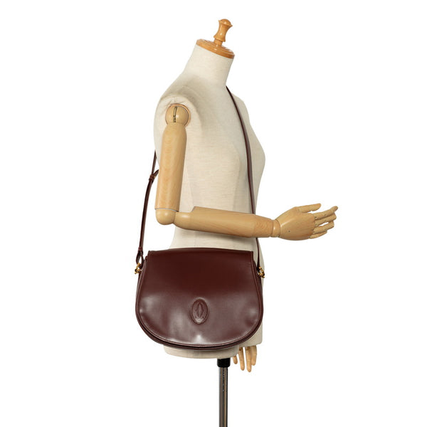 カルティエ マストライン 斜め掛け ショルダーバッグ ワインレッド ボルドー レザー レディース CARTIER 【中古】