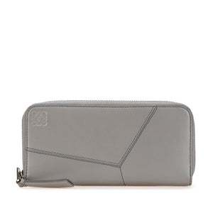 ロエベ アナグラム パズル ラウンドファスナー 長財布 グレー レザー レディース LOEWE 【中古】