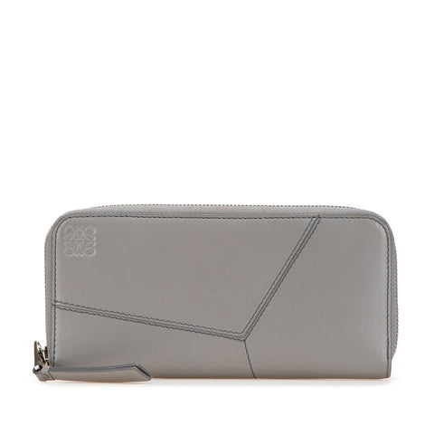 ロエベ アナグラム パズル ラウンドファスナー 長財布 グレー レザー レディース LOEWE 【中古】
