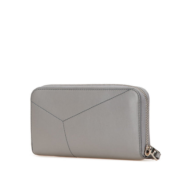 ロエベ アナグラム パズル ラウンドファスナー 長財布 グレー レザー レディース LOEWE 【中古】