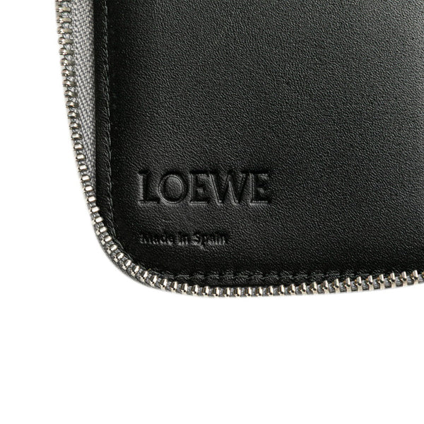 ロエベ アナグラム パズル ラウンドファスナー 長財布 グレー レザー レディース LOEWE 【中古】