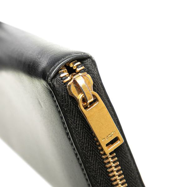 サンローラン YSLモノグラム ラウンドファスナー 長財布 ブラック レザー レディース SAINT LAURENT 【中古】