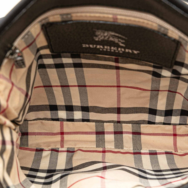 バーバリー ノバチェック ショルダーバッグ ブラック キャンバス レザー レディース BURBERRY 【中古】