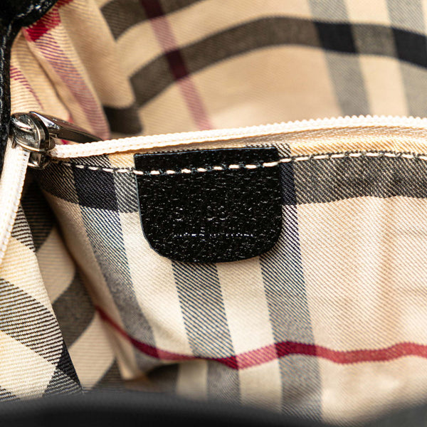 バーバリー ノバチェック ショルダーバッグ ブラック キャンバス レザー レディース BURBERRY 【中古】