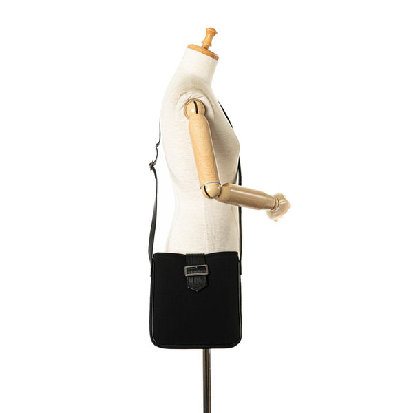 バーバリー ノバチェック ショルダーバッグ ブラック キャンバス レザー レディース BURBERRY 【中古】