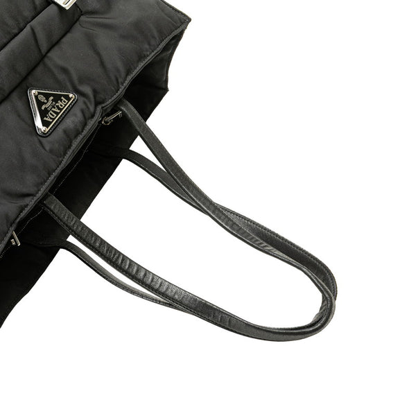 プラダ 三角ロゴプレート トートバッグ 1BG421 ブラック ナイロン レザー レディース PRADA 【中古】