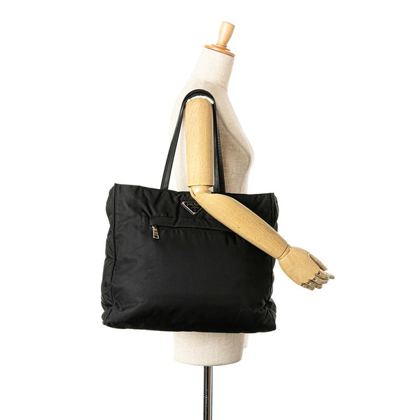 プラダ 三角ロゴプレート トートバッグ 1BG421 ブラック ナイロン レザー レディース PRADA 【中古】