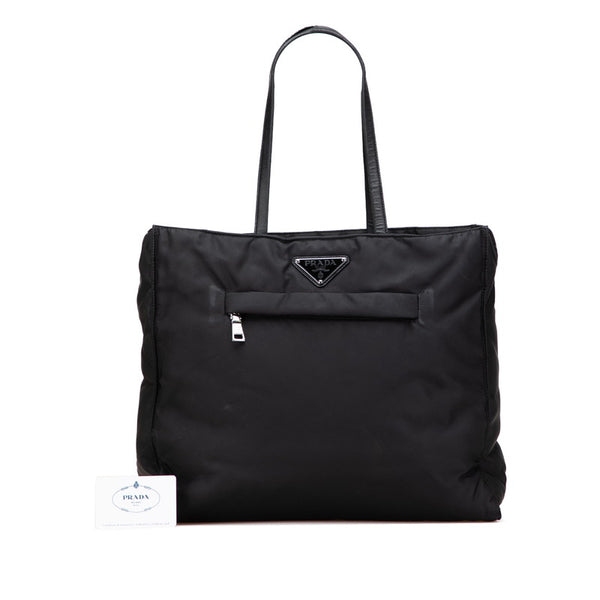 プラダ 三角ロゴプレート トートバッグ 1BG421 ブラック ナイロン レザー レディース PRADA 【中古】