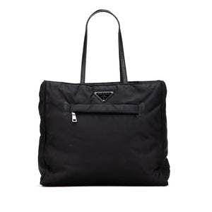 プラダ 三角ロゴプレート トートバッグ 1BG421 ブラック ナイロン レザー レディース PRADA 【中古】