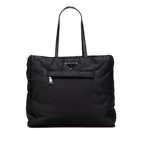 プラダ 三角ロゴプレート トートバッグ 1BG421 ブラック ナイロン レザー レディース PRADA 【中古】
