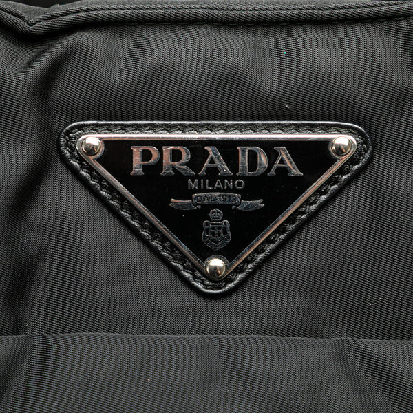 プラダ 三角ロゴプレート トートバッグ 1BG421 ブラック ナイロン レザー レディース PRADA 【中古】