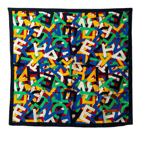 シャネル ココマーク ロゴピカソ スカーフ ネイビー マルチカラー シルク レディース CHANEL 【中古】