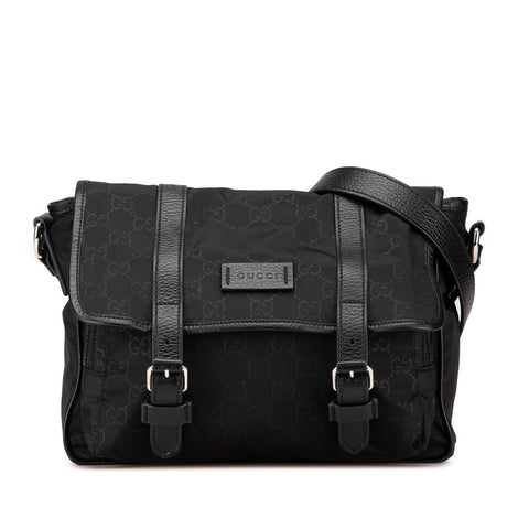 グッチ GGナイロン ミディアム メッセンジャーバッグ ショルダーバッグ 510335 ブラック ナイロン レザー レディース GUCCI 【中古】