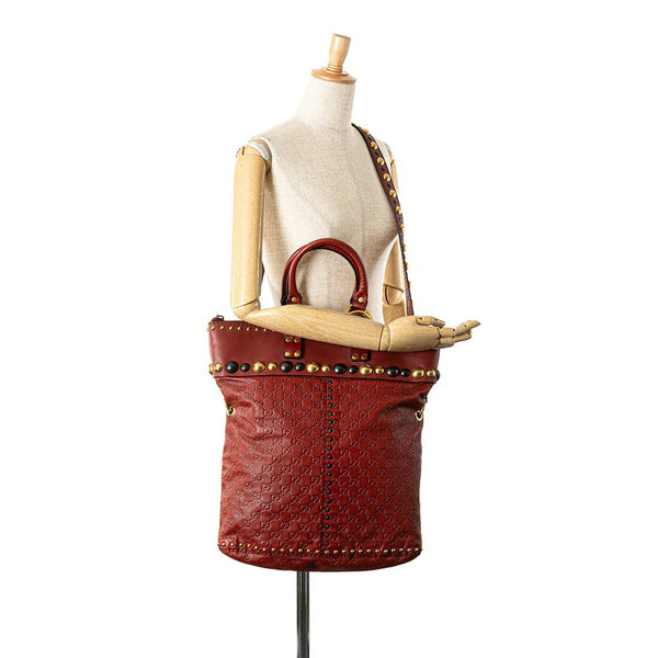 グッチ グッチシマ スタッズ ハンドバッグ ショルダーバッグ 2WAY 207282 レッド レザー レディース GUCCI 【中古】