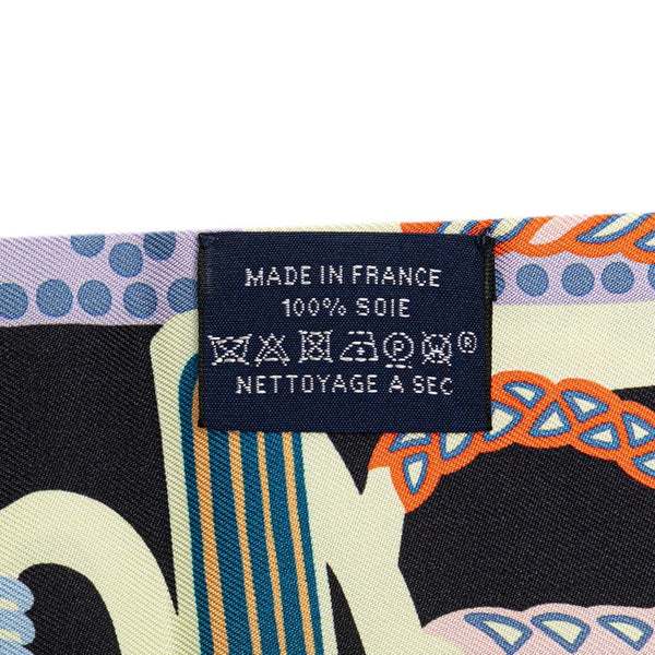 エルメス ツイリー Fantaisie d'Etriers 鎧の幻想 マリン スカーフ ブラック マルチカラー シルク レディース HERMES 【中古】