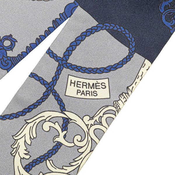 エルメス ツイリー Objets de Curiosite オブジェ ドゥ キュリオジテ スカーフ ブルー グレー マルチカラー シルク レディース HERMES 【中古】