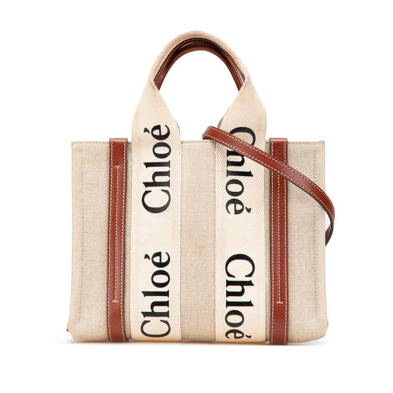 クロエ ウッディ スモール ハンドバッグ ショルダーバッグ 2WAY ベージュ ブラウン キャンバス レザー レディース Chloe 【中古】