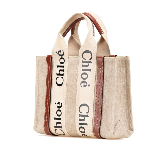 クロエ ウッディ スモール ハンドバッグ ショルダーバッグ 2WAY ベージュ ブラウン キャンバス レザー レディース Chloe 【中古】