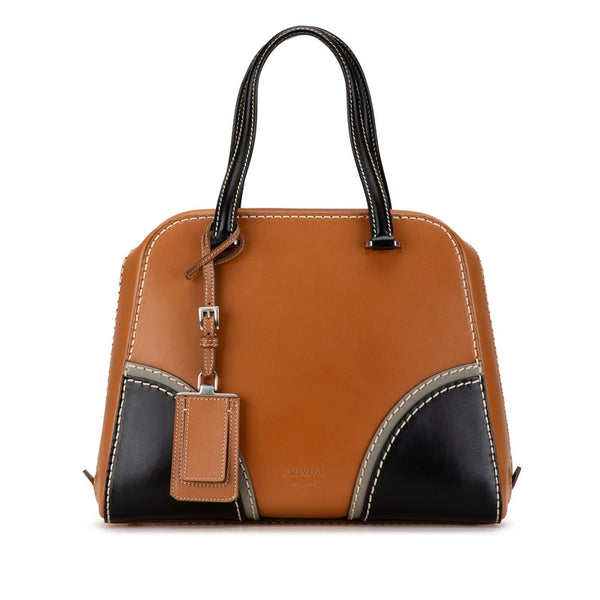 プラダ ハンドバッグ BL0920 ブラウン ブラック グレー レザー レディース PRADA 【中古】