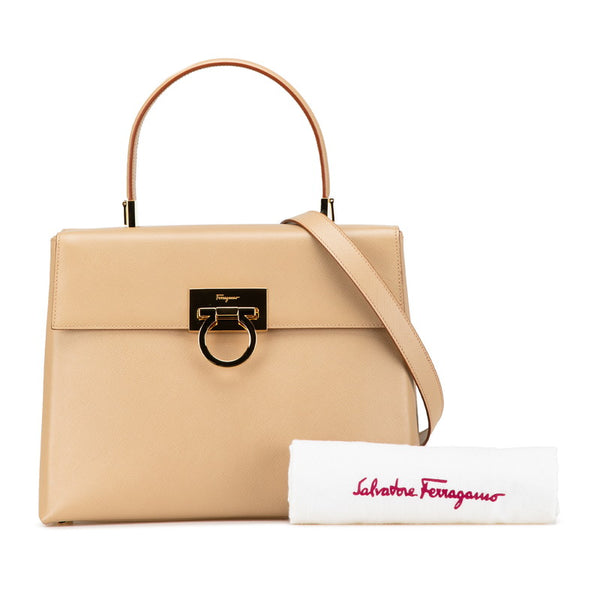サルヴァトーレフェラガモ ガンチーニ トップハンドル ハンドバッグ ショルダーバッグ 2WAY AF-21 0290 ベージュ レザー レディース Salvatore Ferragamo 【中古】