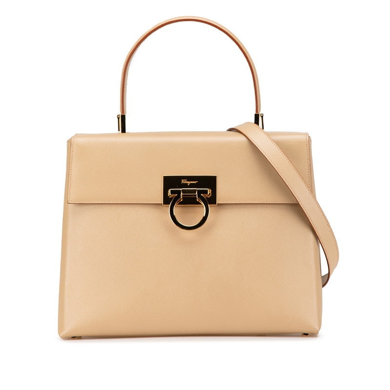 サルヴァトーレフェラガモ ガンチーニ トップハンドル ハンドバッグ ショルダーバッグ 2WAY AF-21 0290 ベージュ レザー レディース Salvatore Ferragamo 【中古】