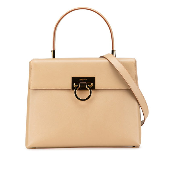 サルヴァトーレフェラガモ ガンチーニ トップハンドル ハンドバッグ ショルダーバッグ 2WAY AF-21 0290 ベージュ レザー レディース Salvatore Ferragamo 【中古】
