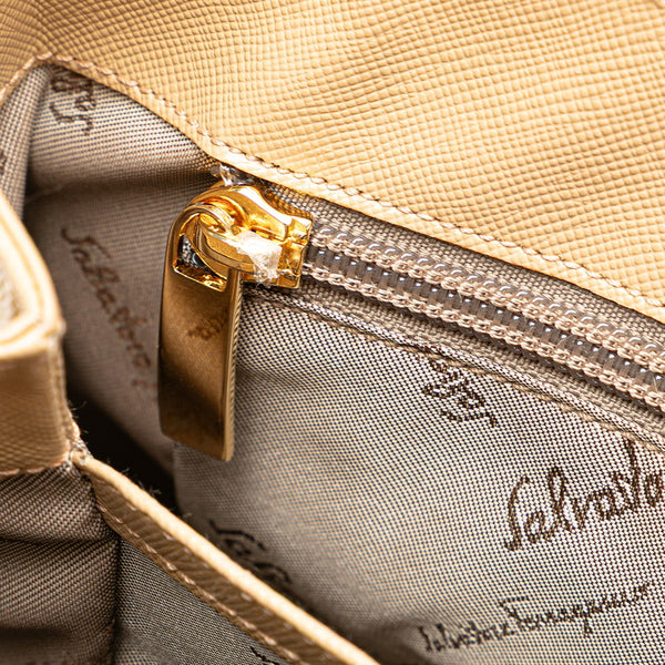 サルヴァトーレフェラガモ ガンチーニ トップハンドル ハンドバッグ ショルダーバッグ 2WAY AF-21 0290 ベージュ レザー レディース Salvatore Ferragamo 【中古】