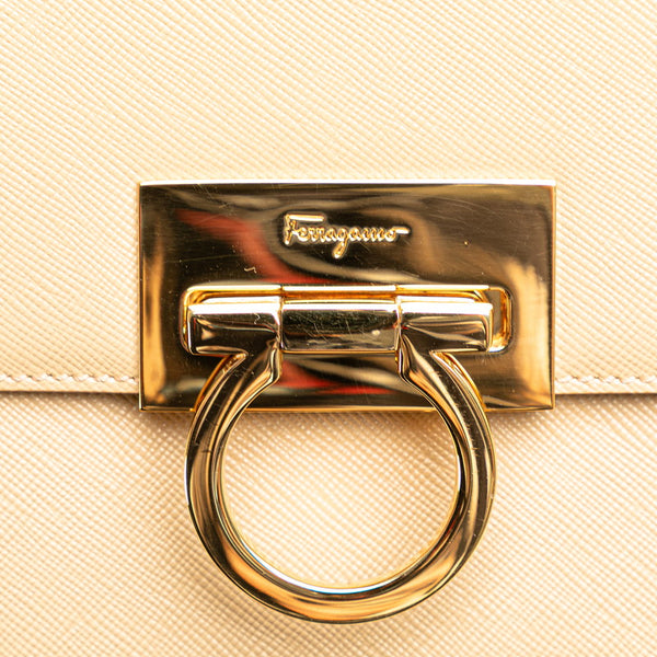 サルヴァトーレフェラガモ ガンチーニ トップハンドル ハンドバッグ ショルダーバッグ 2WAY AF-21 0290 ベージュ レザー レディース Salvatore Ferragamo 【中古】