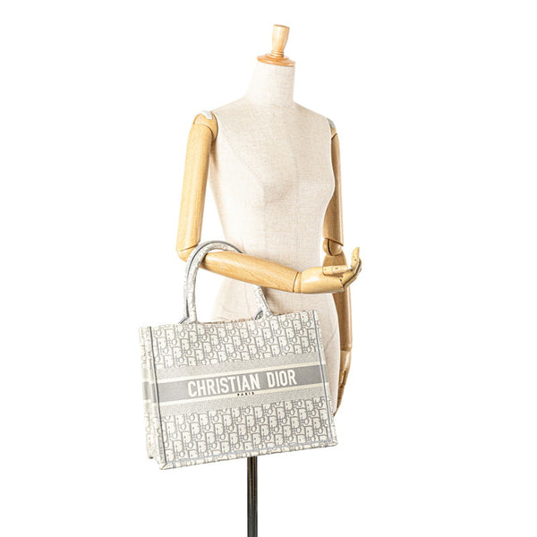 クリスチャンディオール オブリーク ブックトート ミディアム トートバッグ ホワイト グレー キャンバス レディース Christian Dior 【中古】