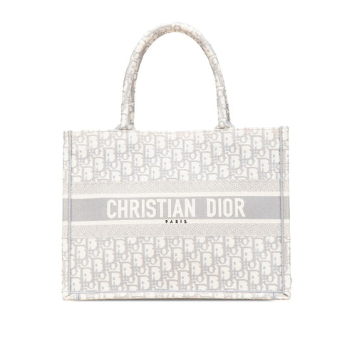 クリスチャンディオール オブリーク ブックトート ミディアム トートバッグ ホワイト グレー キャンバス レディース Christian Dior 【中古】