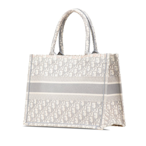 クリスチャンディオール オブリーク ブックトート ミディアム トートバッグ ホワイト グレー キャンバス レディース Christian Dior 【中古】