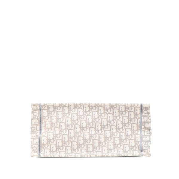 クリスチャンディオール オブリーク ブックトート ミディアム トートバッグ ホワイト グレー キャンバス レディース Christian Dior 【中古】