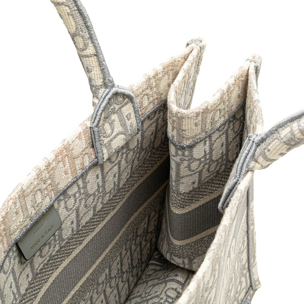 クリスチャンディオール オブリーク ブックトート ミディアム トートバッグ ホワイト グレー キャンバス レディース Christian Dior 【中古】