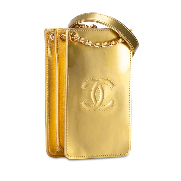 シャネル ココマーク チェーン 斜め掛け ショルダーバッグ フォンホルダー ポーチ ゴールド パテントレザー レディース CHANEL 【中古】