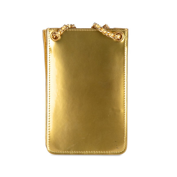 シャネル ココマーク チェーン 斜め掛け ショルダーバッグ フォンホルダー ポーチ ゴールド パテントレザー レディース CHANEL 【中古】