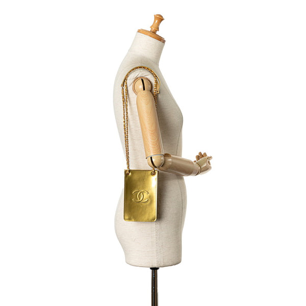 シャネル ココマーク チェーン 斜め掛け ショルダーバッグ フォンホルダー ポーチ ゴールド パテントレザー レディース CHANEL 【中古】